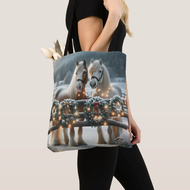 Bolso De Tela Caballos festivos y luces Navidades (Detalle)