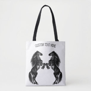 Bolso De Tela Caballos negros Tote Bag Personalizado personaliza