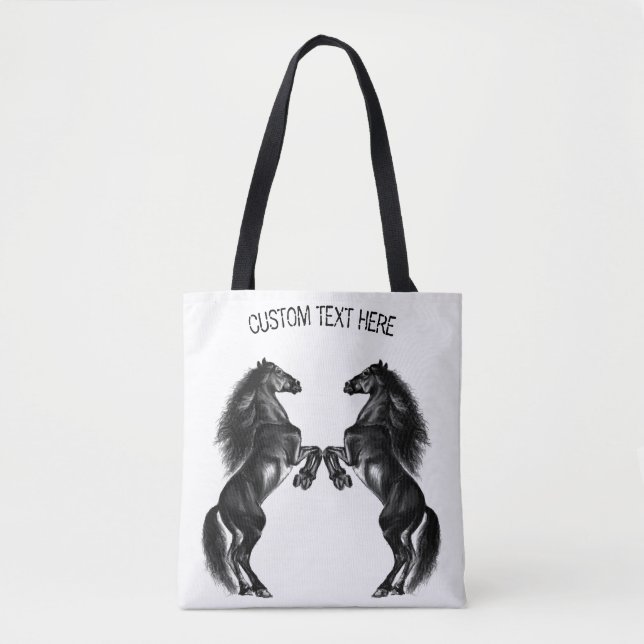Bolso De Tela Caballos negros Tote Bag Personalizado personaliza (Anverso)