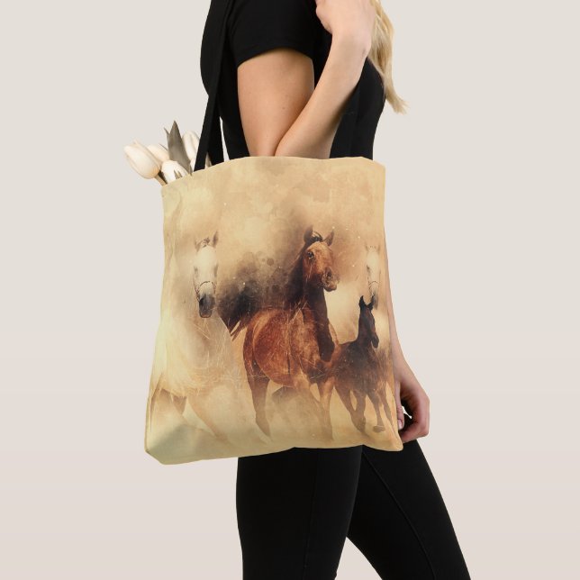 Bolso De Tela Caballos pintados corriendo (Detalle)
