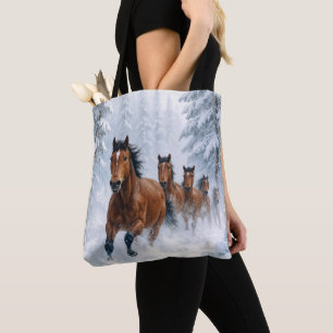 Bolso De Tela Caballos Salvajes Corriendo a Través de un Bosque