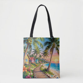 Bolso De Tela Cabaña Costera Paraíso Tropical junto al Mar