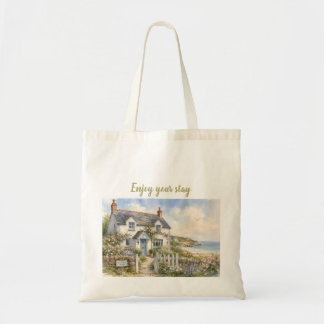 Bolso De Tela Cabaña Costera Personalizada Acuarela 