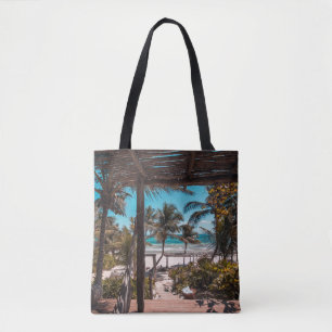 Bolso De Tela Cabaña de nipa bajo palmeras de coco