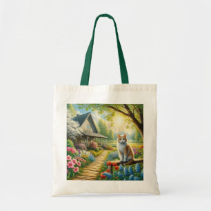 Bolso De Tela Cabaña de primavera/jardín y gato