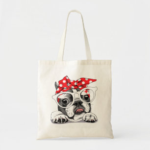 Bolso De Tela Cabecera Y Gafas De Color Bulldog Francés