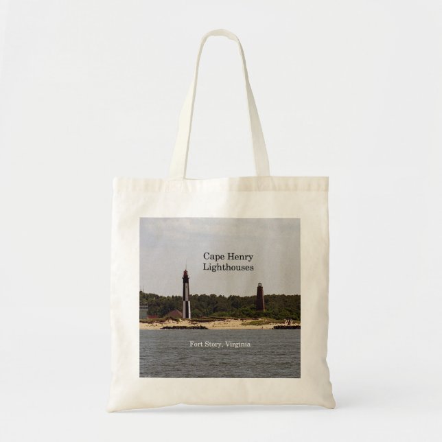 Bolso De Tela Cabeza de aleta de Cape Henry Lighthouses (Frente)