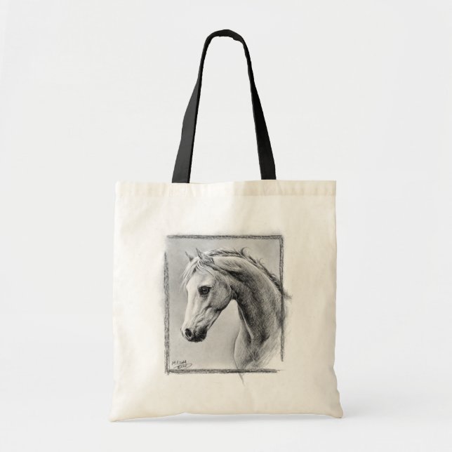 Bolso De Tela Cabeza de caballo Dibujo de carbón vegetal Arte eq (Frente)