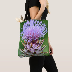 Bolso De Tela Cabeza de Cardo Alcachofa Púrpura Floral