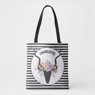 Bolso De Tela Cabeza de ciervo y rosas personalizados