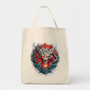 Bolso De Tela Cabeza de dragón mítica de la llama roja de fuego