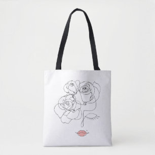 Bolso De Tela Cabeza De Flores De Arte, Mujer De Arte De Línea C