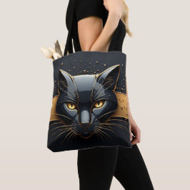 Bolso De Tela Cabeza de Gato Negro con Diseño de Goteo de Oro 🐈