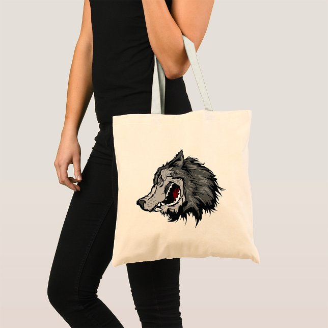 Bolso De Tela Cabeza de Lobo Feroz Negrita Animal salvaje (Subido por el creador)