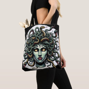 Bolso De Tela Cabeza de Medusa mirando verde llena de Serpientes