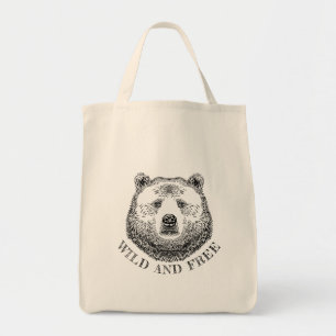 Bolso De Tela Cabeza De Oso, Silvestre Y Libre, Ilustracion Derr