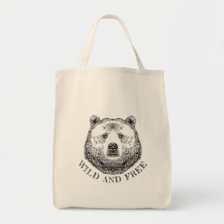 Bolso De Tela Cabeza De Oso, Silvestre Y Libre, Ilustracion Derr