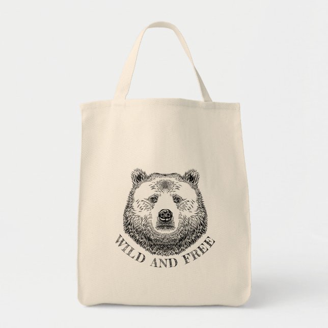 Bolso De Tela Cabeza De Oso, Silvestre Y Libre, Ilustracion Derr (Frente)