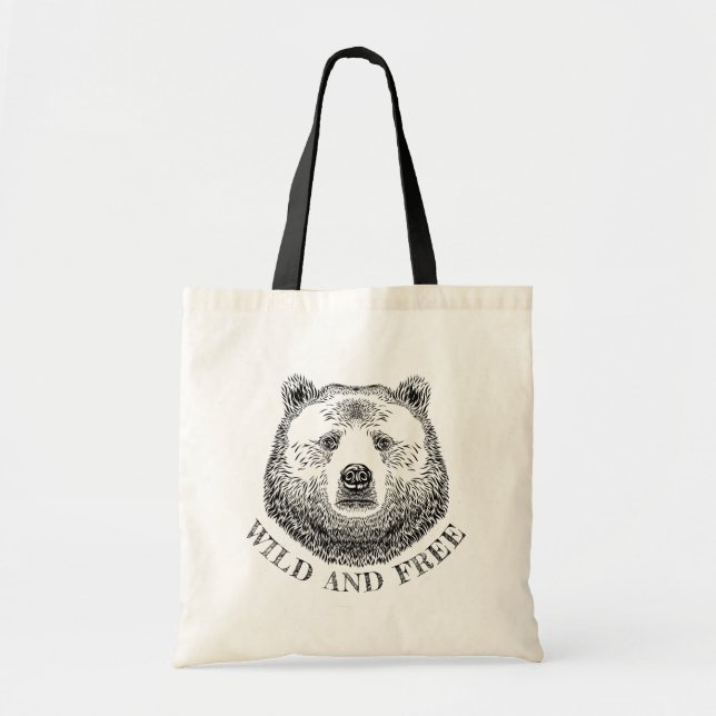 Bolso De Tela Cabeza De Oso, Silvestre Y Libre, Ilustracion Derr (Frente)