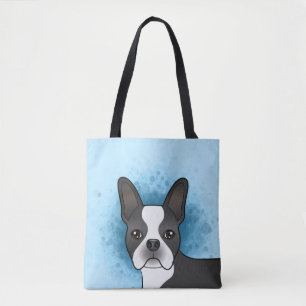Bolso De Tela Cabeza de perro Cartoon Boston Terrier negro sobre