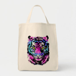 Bolso De Tela Cabeza de tigre rosado neón - Tigre
