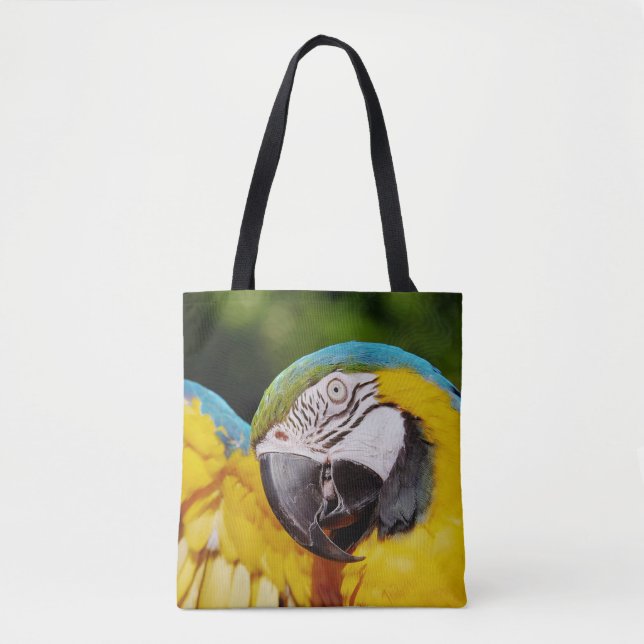 Bolso De Tela Cabeza de un macao azul y amarillo (Anverso)