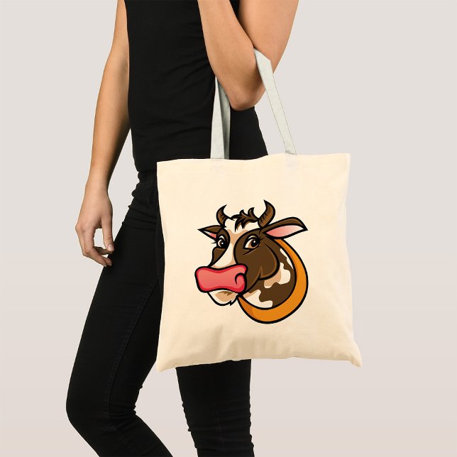 Bolso De Tela Cabeza de vaca marrón juguetona con nariz rosa (Subido por el creador)