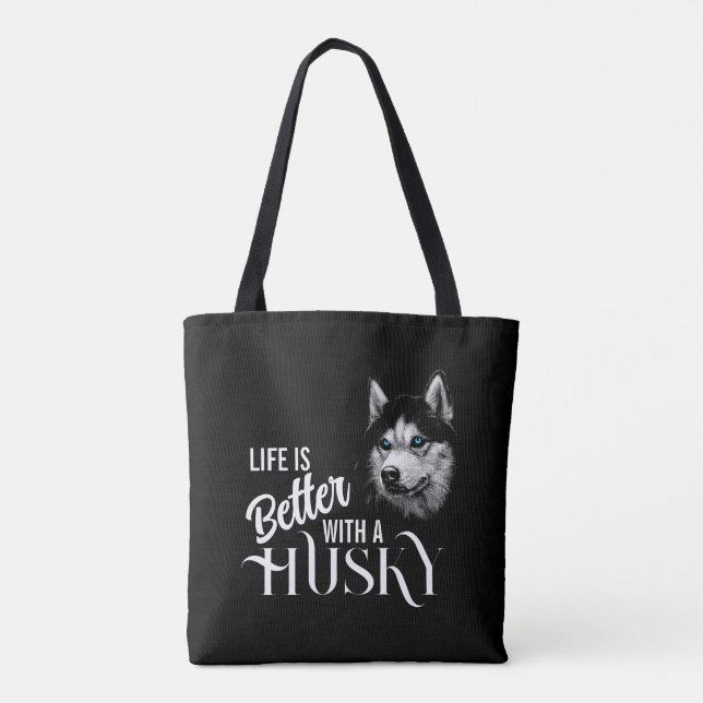 Bolso De Tela Cabeza Retrato Siberian Husky Con Ojos Azules (Reverso)