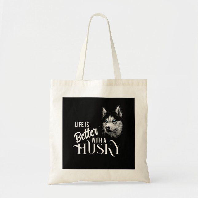 Bolso De Tela Cabeza Retrato Siberian Husky Con Ojos Azules (Frente)