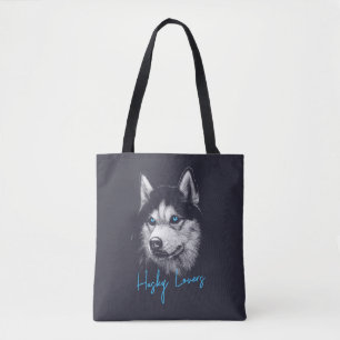 Bolso De Tela Cabeza Retrato Siberian Husky Con Ojos Azules