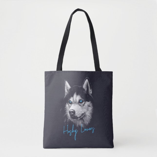 Bolso De Tela Cabeza Retrato Siberian Husky Con Ojos Azules (Anverso)