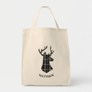 Bolso De Tela Cabezal de Stag en blanco y negro