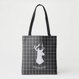 Bolso De Tela Cabezal de Stag en blanco y negro