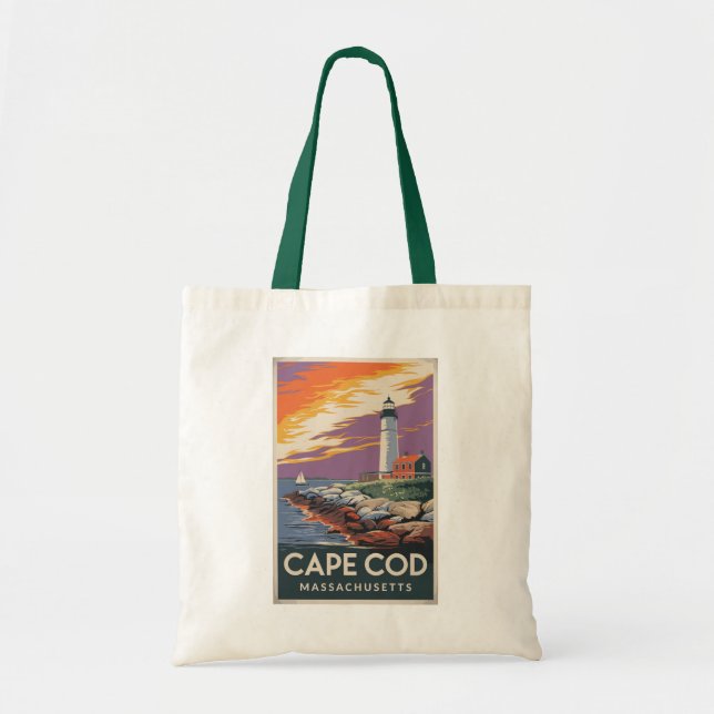 Bolso De Tela Cabo Cod Massachusetts Ilustración Arte de Viaje (Frente)