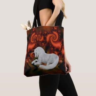 Bolso De Tela Cabra Unicornio Blanca Fractales Rojos Arte de Fan