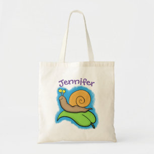 Bolso De Tela Caca, caracol feliz en un ilustracion personalizad