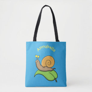 Bolso De Tela Caca, caracol feliz en un ilustracion personalizad