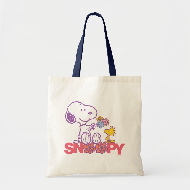 Bolso De Tela Cacahuetes | Flores Snoopy & Woodstock (Frente)