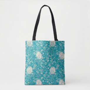 Bolso De Tela Cacahuetes   Patrón de playa tropical Verde azulad