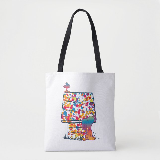 Bolso De Tela Cacahuetes | Pintura arcoiris de Snoopy y Woodstoc (Anverso)