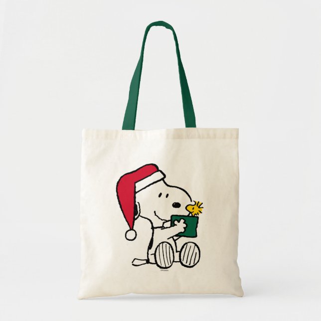 Bolso De Tela Cacahuetes | Regalo Snoopy Santa & Woodstock (Frente)