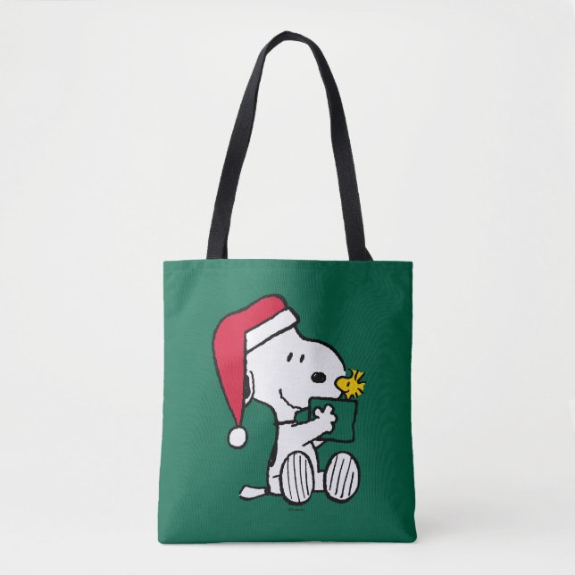 Bolso De Tela Cacahuetes | Regalo Snoopy Santa & Woodstock (Anverso)