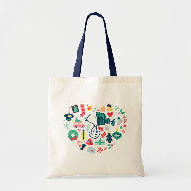 Bolso De Tela Cacahuetes | Snoopy Holiday Happiness Heart (Frente)