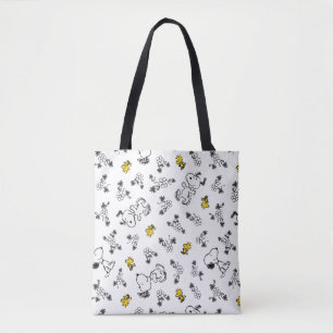 Bolso De Tela Cacahuetes   Snoopy & Woodstock Patrón de flores B