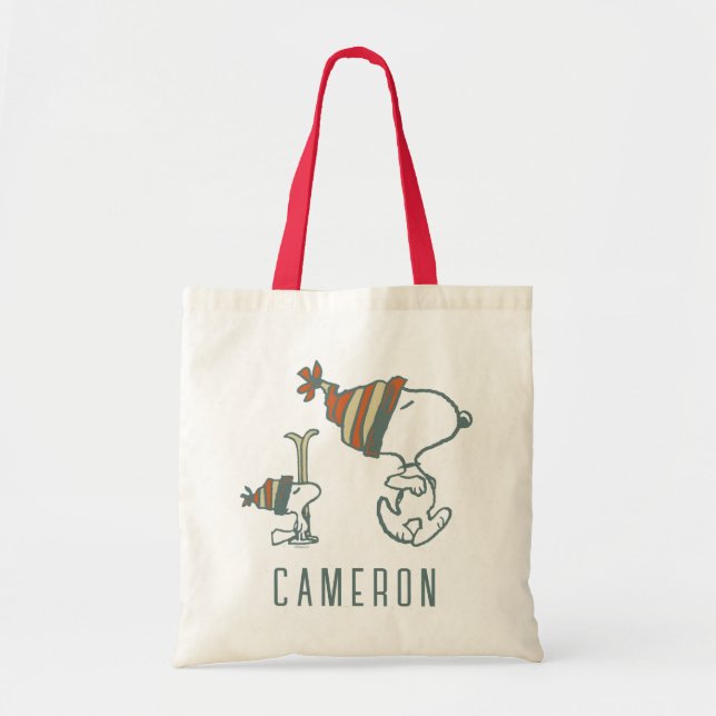 Bolso De Tela Cacahuetes | Viaje para esquiar Snoopy & Woodstock (Frente)