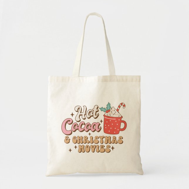 Bolso De Tela Cacao Caliente Y Películas De Navidades Retro (Frente)
