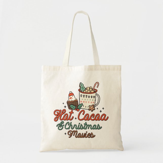 Bolso De Tela Cacao Caliente Y Películas De Navidades Retro (Frente)
