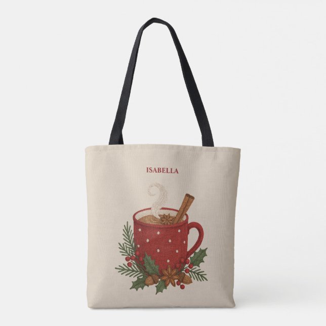 Bolso De Tela Cacao de Navidades de bordado rústico con canela (Reverso)