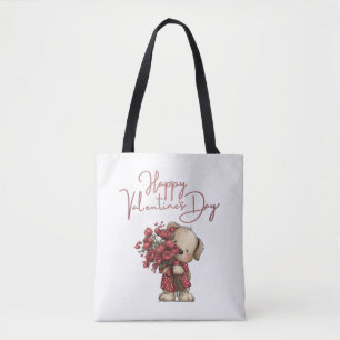 Bolso De Tela Cachorro Adorable Feliz Día de San Valentín Ramo d