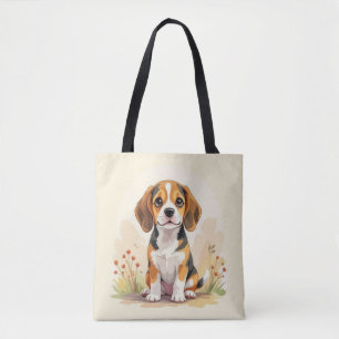 Bolso De Tela Cachorro Beagle Tricolor Blanco Negro y Canela Ado